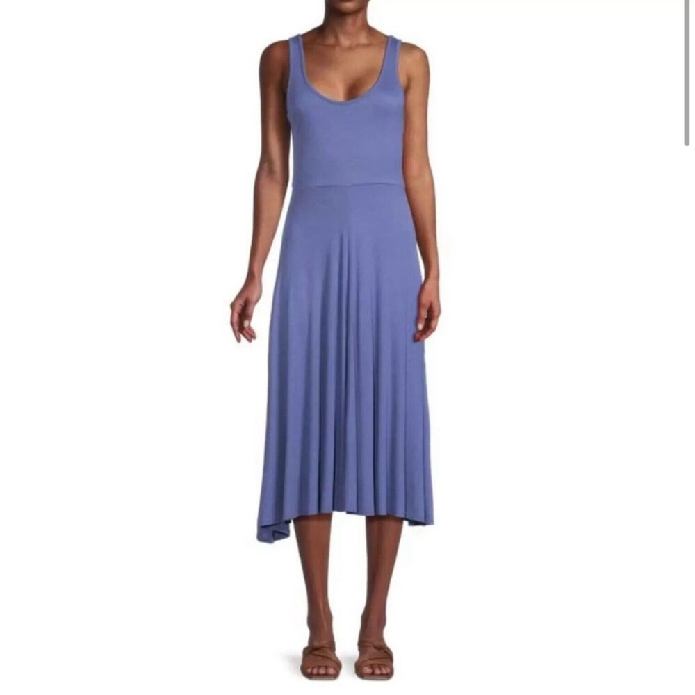 Marine Layer Dress Lexi Medium Blue Rib Fit & Flare Tank Scoop Neck Midi Comfort